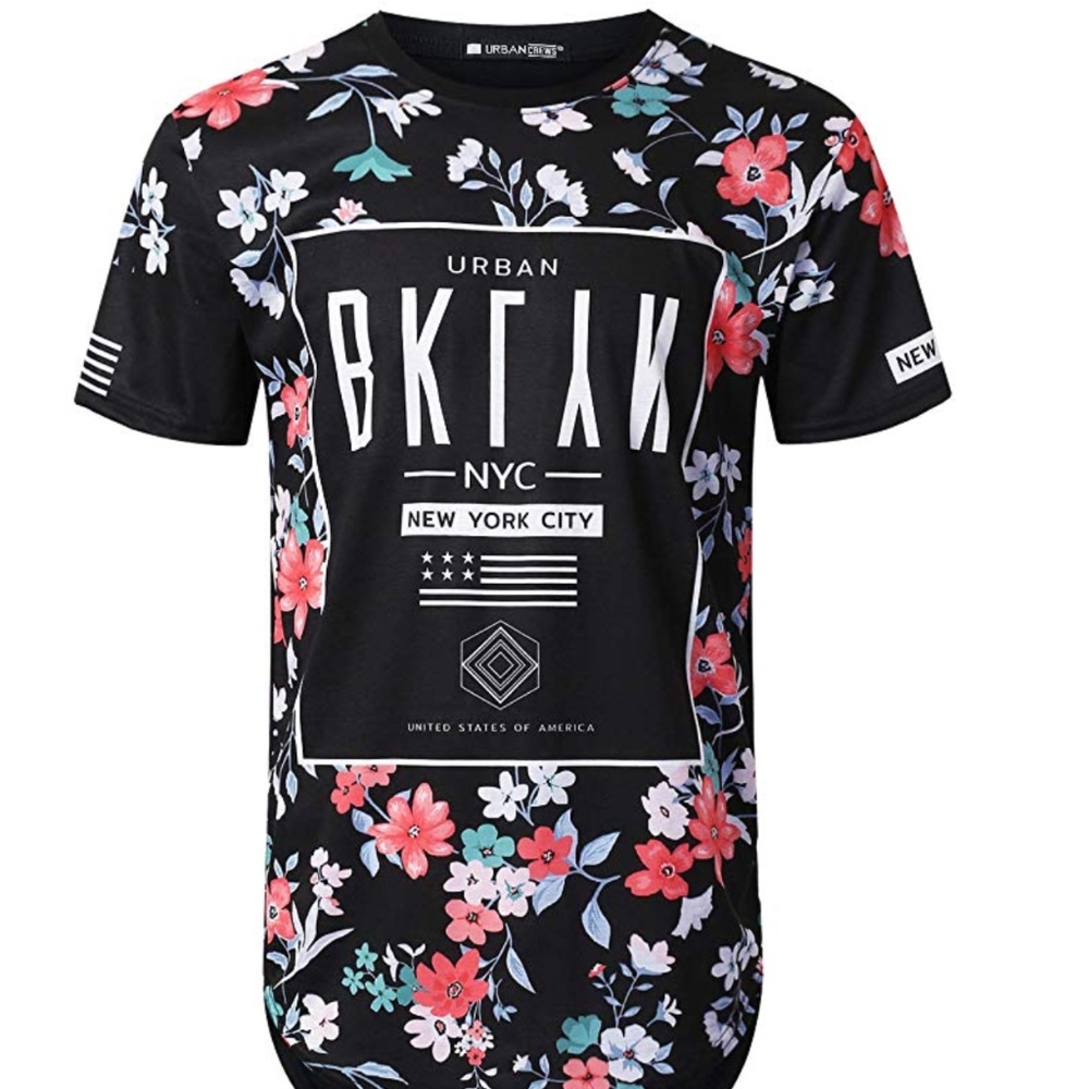 Mens Hipster Hip Hop Floral Graphic T-Shirt